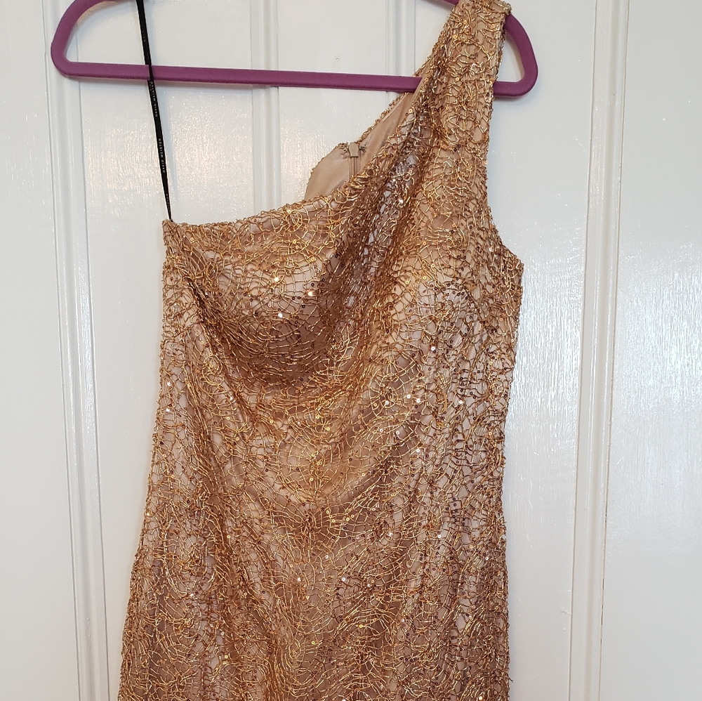 One Shoulder Gold Dress